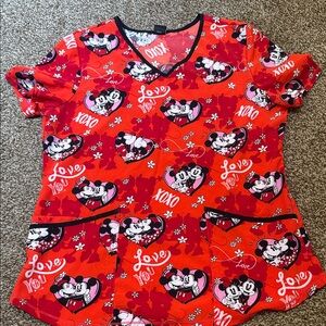 Disney Red Mickey & Minnie scrub top